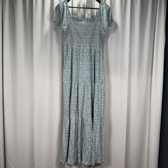 Daily Practice Anthropologie Blue Smocked Stretch Tiered Maxi Dress Size XL - Picture 6 of 10